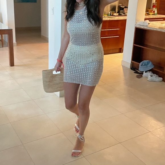 Mango crystal mesh silver dress - Picture 2 of 3